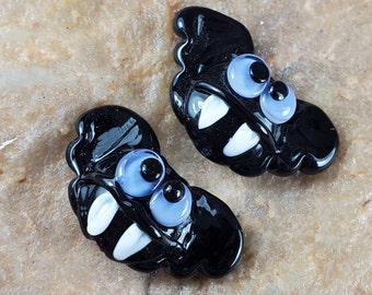 Vampire Bat Lampwork Glass Beads, Halloween Earring Beads | SRA #166