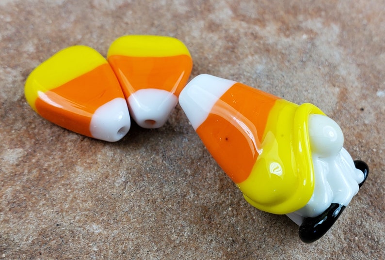 Glass Lampwork Beads, Halloween Beads, Candy Corn Gnome SRA 341 image 2