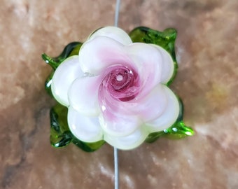 Rose Lampwork Glass Bead in Lavender Blue/Pink/Lime | SRA #273