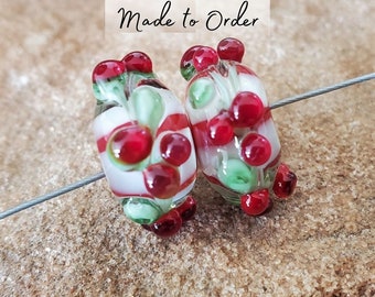 Glass Lampwork Beads, Christmas, Earring Beads, Holly Berries, Made To Order, SRA #619 by CC Design
