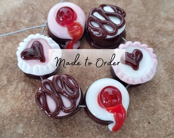 Valentines Chocolate Lampwork Glass Beads, Made to Order, Chocolate Covered Cherries | SRA #738