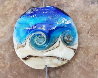 Seascape Lampwork Glass Focal Bead, Ocean Waves, Beach Bead | SRA #339