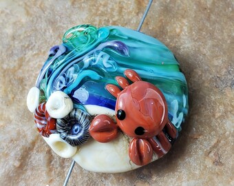 Ocean View Lampwork Glass Focal Bead, Crab| SRA #523