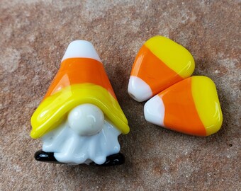 Glass Lampwork Beads, Halloween Beads, Candy Corn Gnome | SRA #341