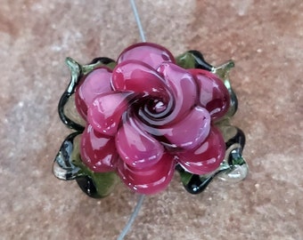 Rose Lampwork Glass Bead, Plum Open Rose Bead | SRA #275