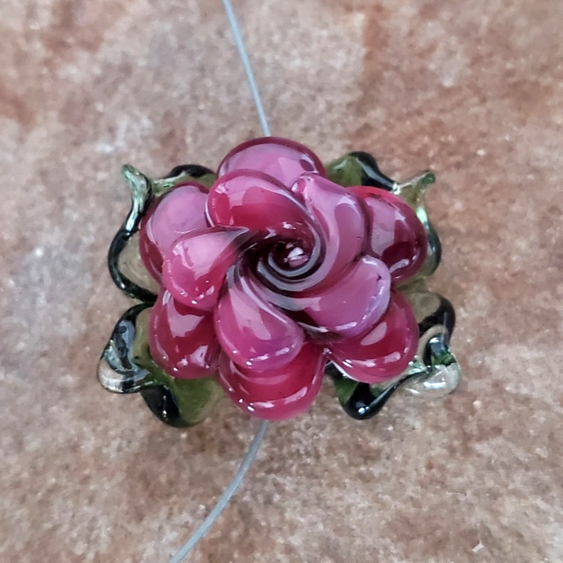 Rose Lampwork Glass Bead, Plum Open Rose Bead SRA 275 image 1