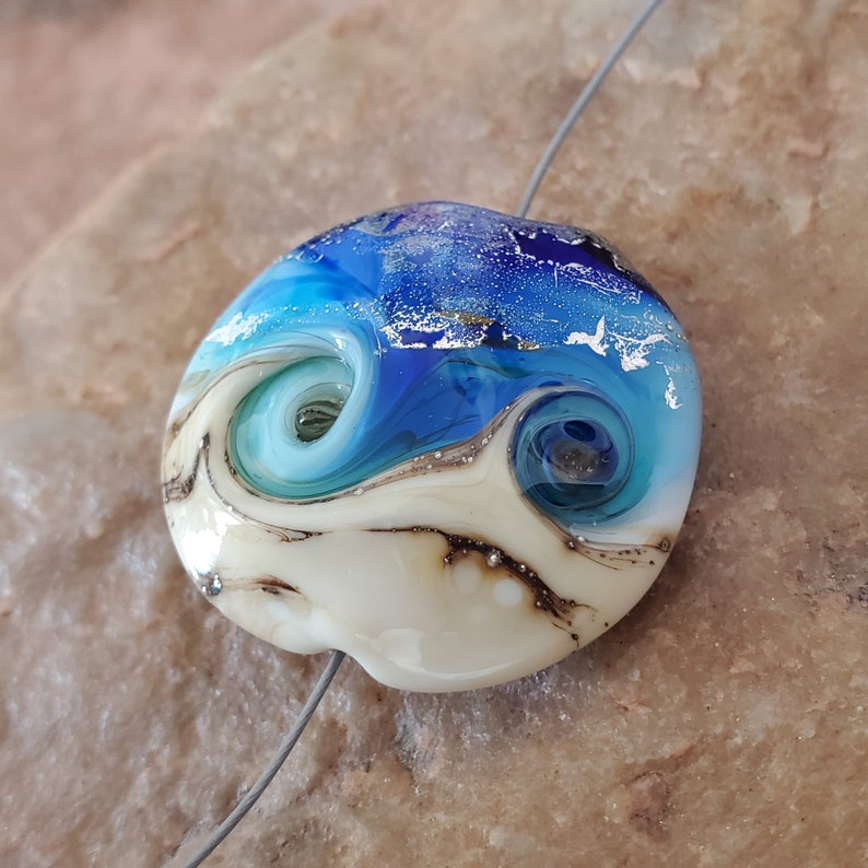 Seascape Lampwork Glass Focal Bead, Ocean Waves, Beach Bead SRA 339 image 2