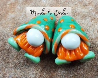 St Patrick's Day Gnome Glass Lampwork Beads, Made to Order, Earring Beads | SRA #365