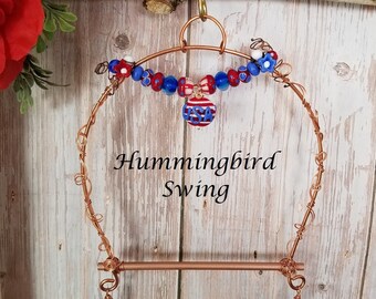 Hummingbird Swing, Red White & Blue, USA, Wire Wrapped Hummingbird, Lampwork Beads | SRA #917