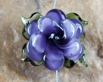 Lampwork Glass Bead, Purple Rose, Flower Bead | SRA #353