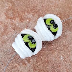 Glass Lampwork Beads, Green Eyed Mummy, Halloween, Earring Beads SRA 329 image 5