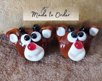 Reindeer Glass Lampwork Beads, Made to Order, Christmas Earring Beads | SRA #332
