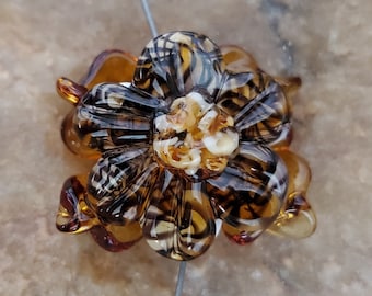 Lampwork Glass Bead, Tiger Striped Flower | SRA #349