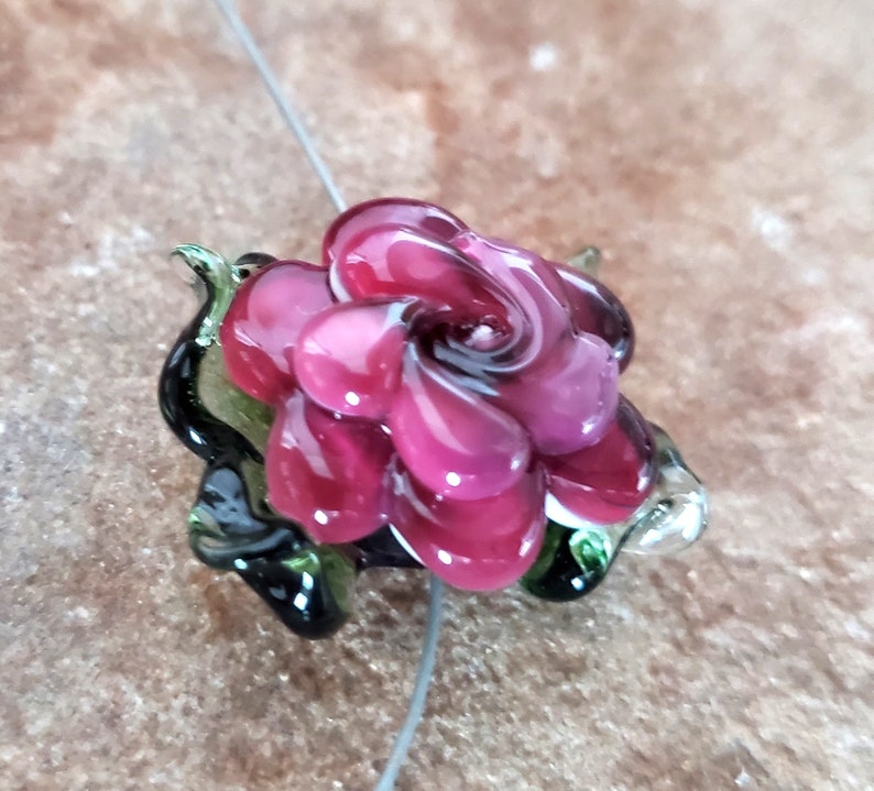 Rose Lampwork Glass Bead, Plum Open Rose Bead SRA 275 image 2