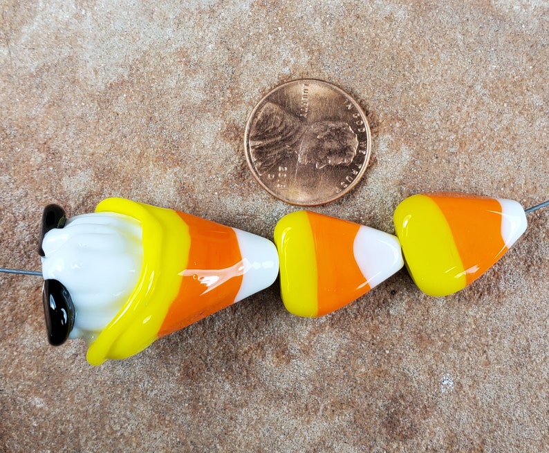 Glass Lampwork Beads, Halloween Beads, Candy Corn Gnome SRA 341 image 5