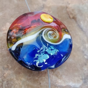 Seascape Lampwork Glass Focal Bead, Ocean Waves, Sunset SRA 336 image 2