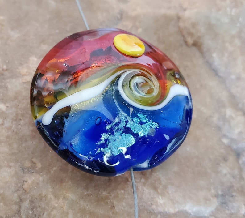 Seascape Lampwork Glass Focal Bead, Ocean Waves, Sunset SRA 336 image 2