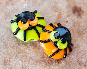 Lampwork Glass Beads, Spider Beads, Halloween Earring Beads | SRA #330