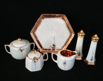 9 Piece Mixed RS Tillowitz Germany Iridized w Gold Pattern Condiment Set