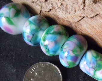 Summer Watercolor Pastels.  Handmade Lampwork. Jewelry Supply.  Mixed Shapes n Big Hole Glass Bead Set.  LWS-74