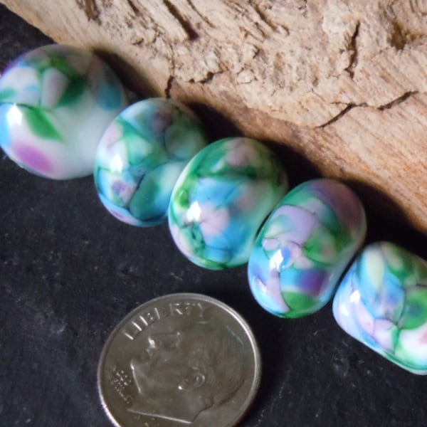 Summer Watercolor Pastels.  Handmade Lampwork. Jewelry Supply.  Mixed Shapes n Big Hole Glass Bead Set.  LWS-74