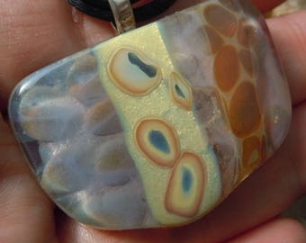 LARGE Fused Glass Pendant, Fused Glass Jewelry, Reactive Glass. Organic, Pebbles, Stones, Gold, Purple. FP-79