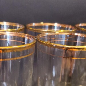 8 Vintage Libbey 1950s Gold Rim Glasses Single Band Blown Glass Tumblers image 10