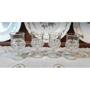 SALE! Vintage Barware. 4Pc Tiffin Fransiscan Wine Glasses in Kings Crown Clear.