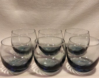 6 Vintage Libbey Gray Roly Poly Optic Swirl Glasses