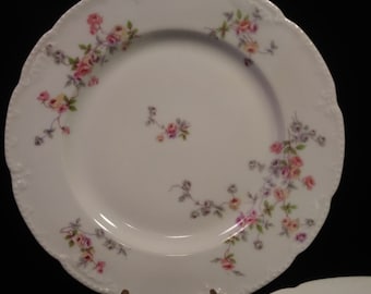 4 Antique Bassett Limoges Austria 8 in Salad plates Pink n Blue Roses