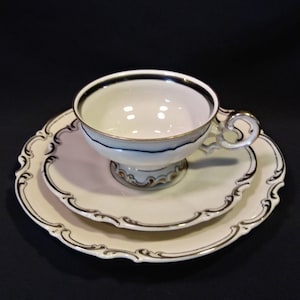 3 Pc Hutschenreuther China Place Setting White Black Gold