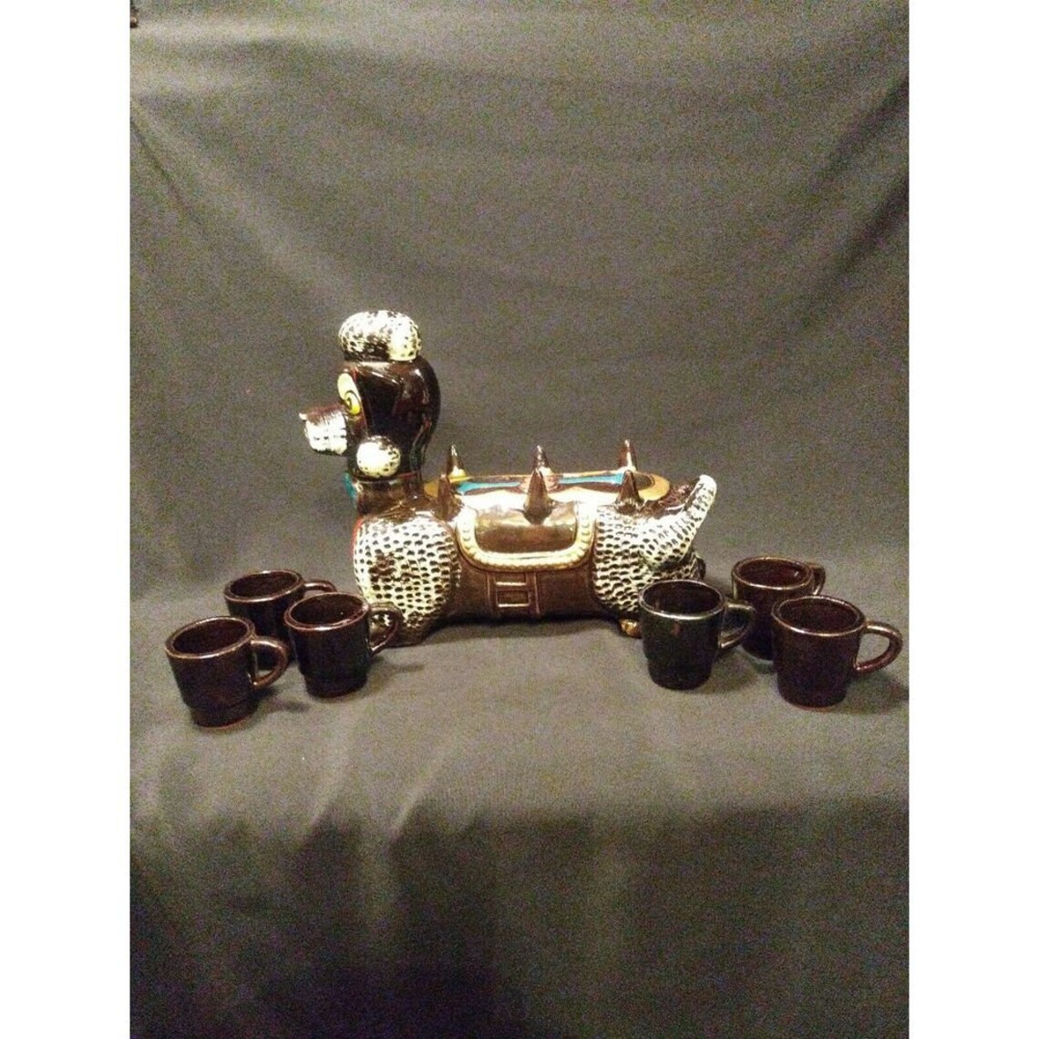 Vintage 1950s Ceramic Poodle Saki Decanter Bottle w/ 6 Cups Etsy