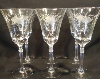 6 Vintage Riekes-Crisa Cut Crystal Water Goblet 470-9