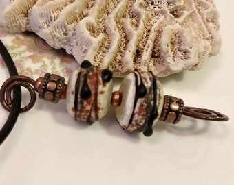 Handcrafted Jewelry - Lampwork Glass Bead n Copper Pendant - Chocolate Drizzle
