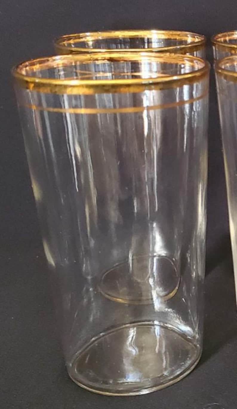 8 Vintage Libbey 1950s Gold Rim Glasses Single Band Blown Glass Tumblers image 4