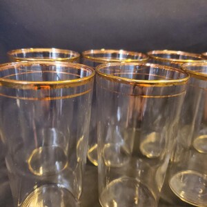 8 Vintage Libbey 1950s Gold Rim Glasses Single Band Blown Glass Tumblers image 9