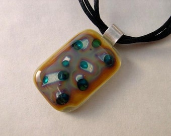 SALE. 50% Off. Handcrafted Fused Glass Pendant Fine Silver Reactions. 32mm x 22mm. FP-09