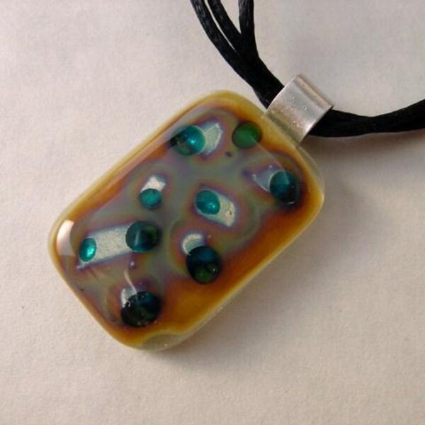 SALE. 50% Off. Handcrafted Fused Glass Pendant Fine Silver Reactions. 32mm x 22mm. FP-09