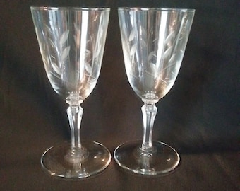 2 Libbey Cut Glass Wine Glasses in Pricilla