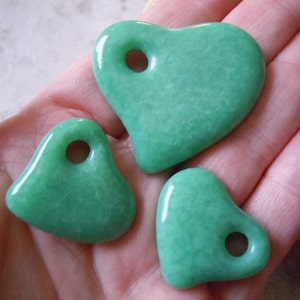 Mottled Mint Green. Cast Glass Hearts. Handmade Pendant Bead Set. C-04 image 5