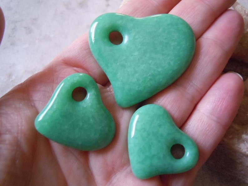 Mottled Mint Green. Cast Glass Hearts. Handmade Pendant Bead Set. C-04 image 5