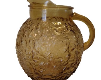 Vintage 1960s Anchor Hocking Honey Gold Textured Ball Jug In Milano 8in