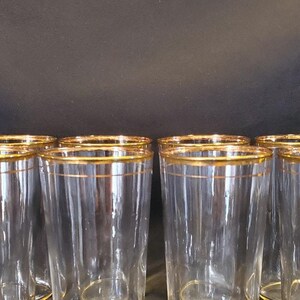 8 Vintage Libbey 1950s Gold Rim Glasses Single Band Blown Glass Tumblers image 6