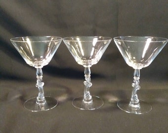 3 Tiffin-Franciscan Champagne Tall Sherbet Glasses w Fleur Di Lis Stem