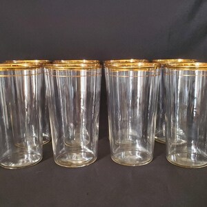 8 Vintage Libbey 1950s Gold Rim Glasses Single Band Blown Glass Tumblers image 2