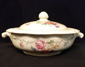 Antique Ridgeway 8 In Covered Vegetable Bowl Pink Floral