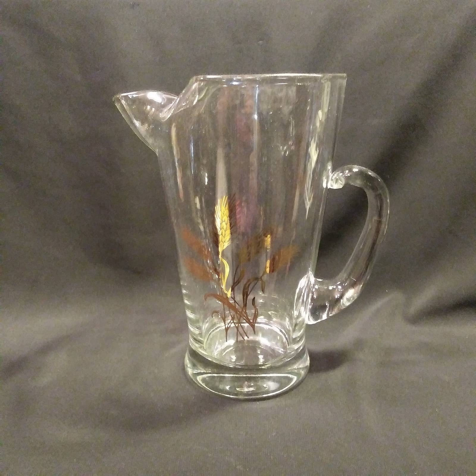 Vintage 1/2 Gallon Glass Pitcher With Wheat Design **OKLAHOMA ESTATE SALE**