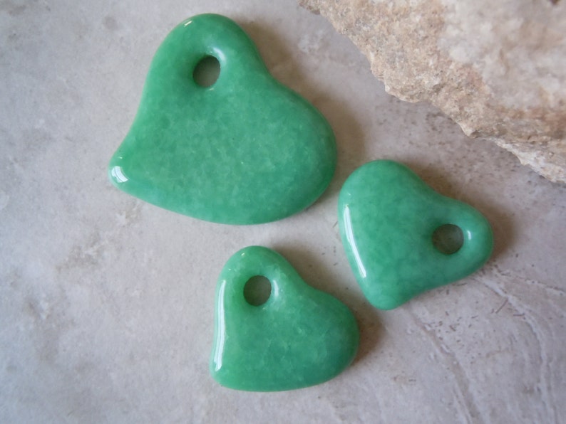 Mottled Mint Green. Cast Glass Hearts. Handmade Pendant Bead Set. C-04 image 1