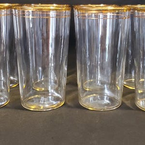 8 Vintage Libbey 1950s Gold Rim Glasses Single Band Blown Glass Tumblers image 7