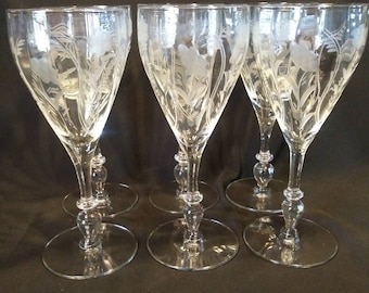 6 Vintage Sears Crystal Water Goblets 7 3/4in *MINT*